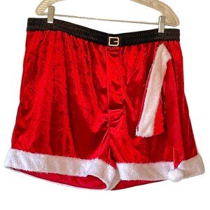 NEW Red Velvet Santa Boxers with Matching Santa Hat White Faux Fur Trim Size XL